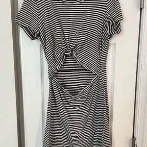 Striped Black & White Knot-Front Women’s Dress